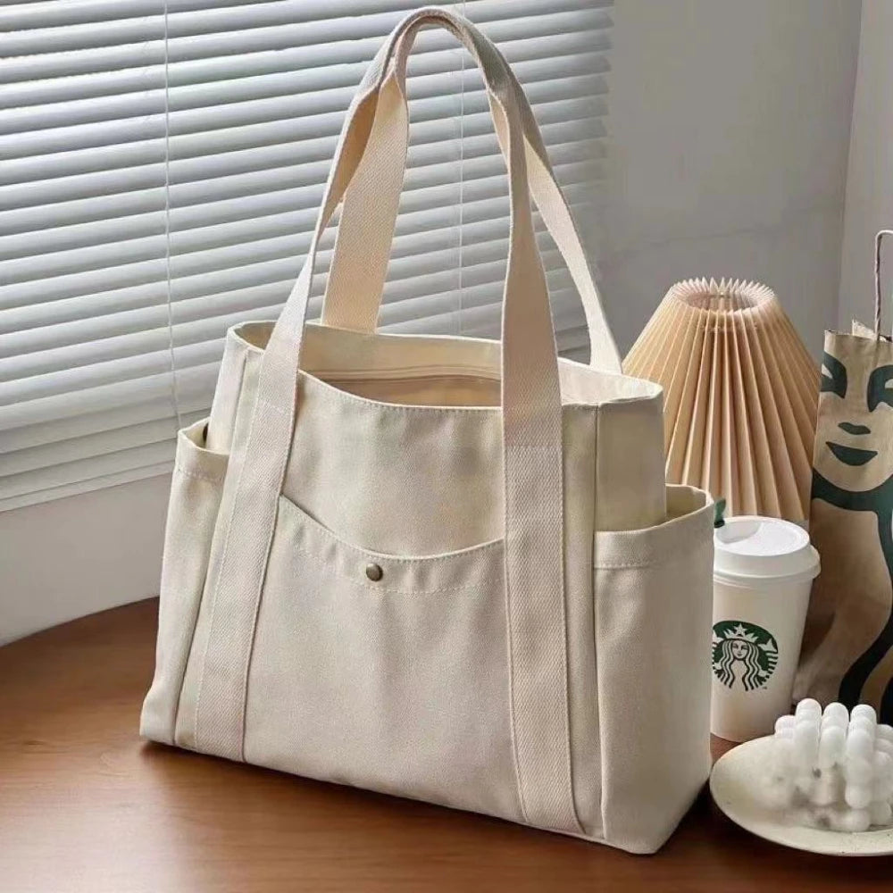 Canvas Tote Shoulder Bag – Large Capacity Minimalist Everyday Handbag for Women