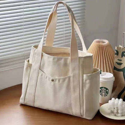Canvas Tote Shoulder Bag – Large Capacity Minimalist Everyday Handbag for Women