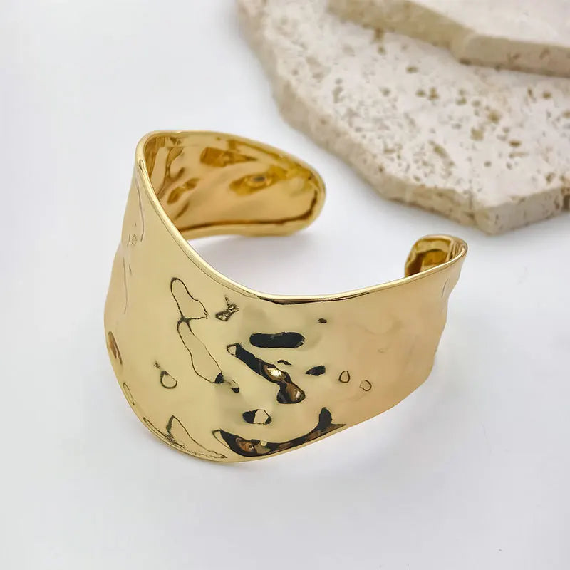 Gold Irregular Statement Cuff Bracelet – Bold Metal Bangle