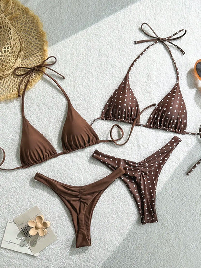 Retro Polka Dot Triangle Bikini Set Women Vintage Two Piece Swimsuit Summer Beachwear