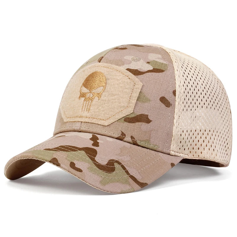 Skull Tactical Trucker Hat – Breathable Mesh Military Baseball Cap