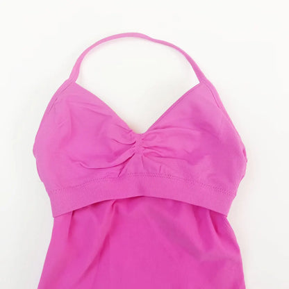 Pink Halter Neck Ruched Active Tank Top