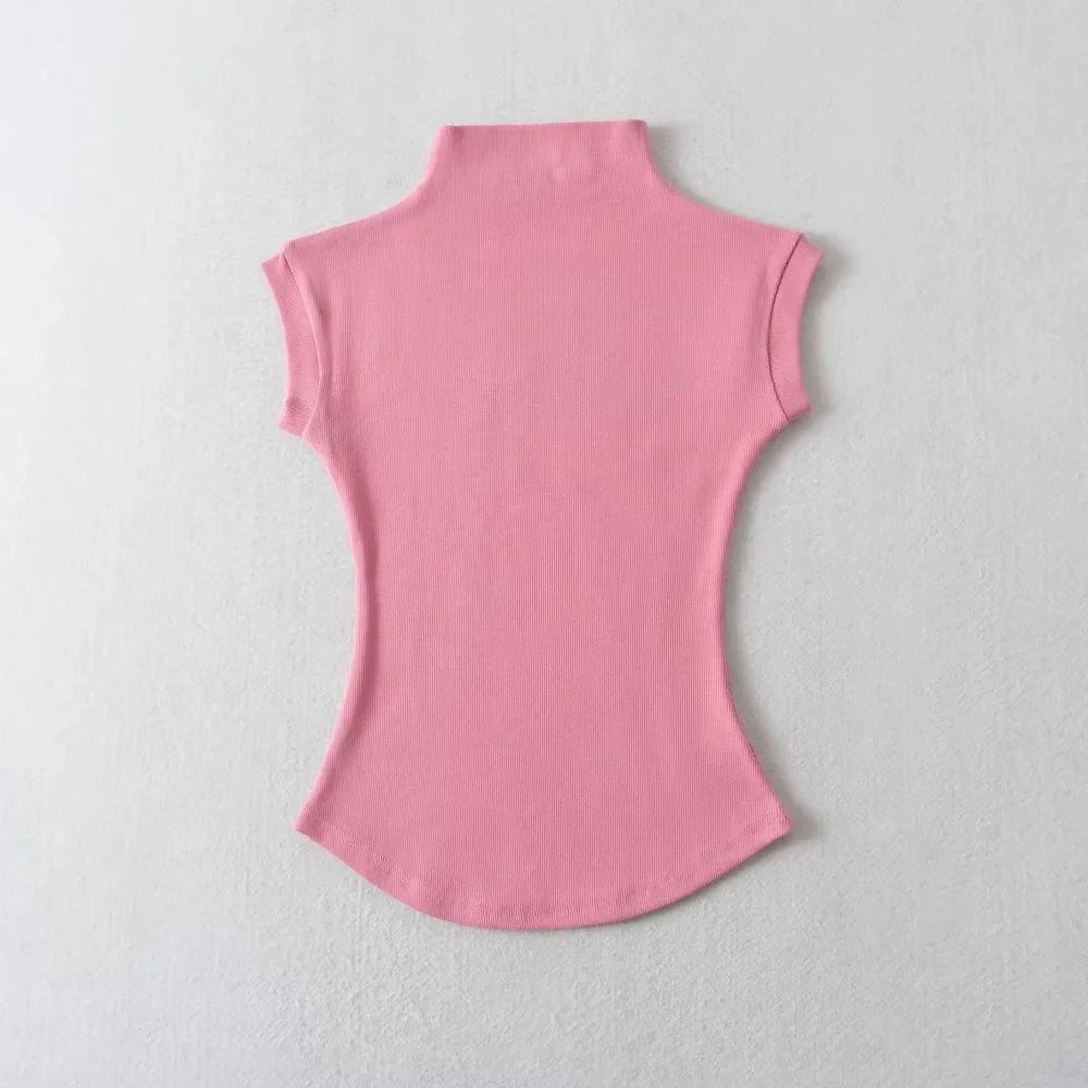Women’s Sleeveless Turtleneck Top – Slim Fit Solid Basic Tee