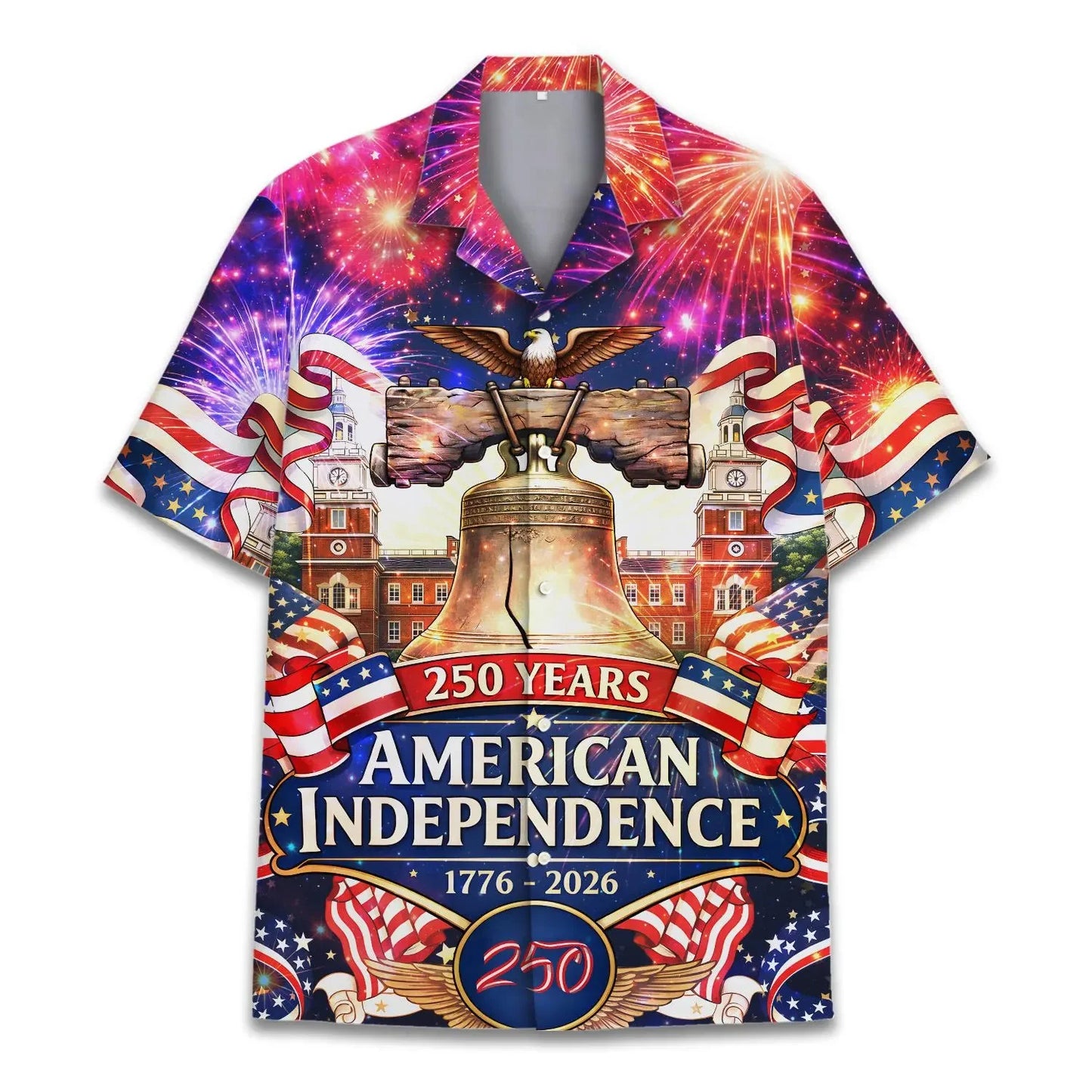 250 Years of Freedom Hawaiian Shirt Patriotic Eagle 4th of July Aloha Top