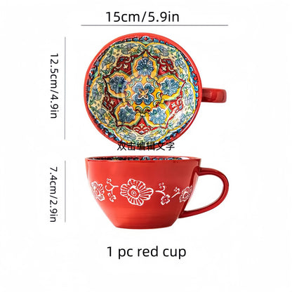 Colorful Ceramic Coffee Mug Set – Vintage Floral Tea Cups for Espresso, Cappuccino & Cozy Kitchen Decor