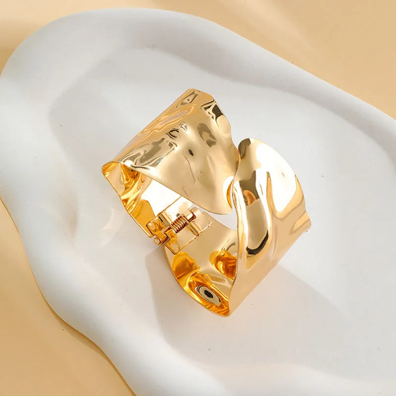 Gold Irregular Statement Cuff Bracelet – Bold Metal Bangle