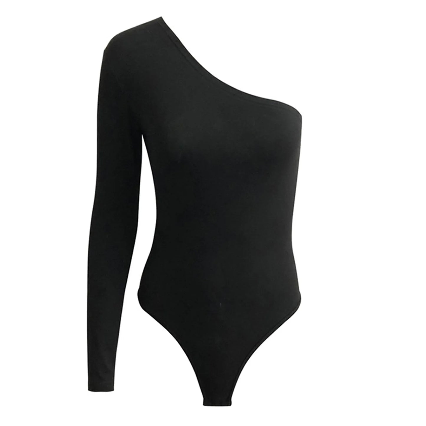 Women's One Shoulder Bodysuit Black Long Sleeve Asymmetrical Neck Slim Fit Stretchy Seamless Basic Top Daily Party Club Wear