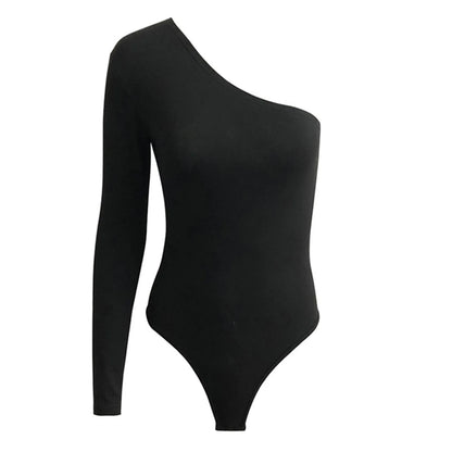 Women's One Shoulder Bodysuit Black Long Sleeve Asymmetrical Neck Slim Fit Stretchy Seamless Basic Top Daily Party Club Wear