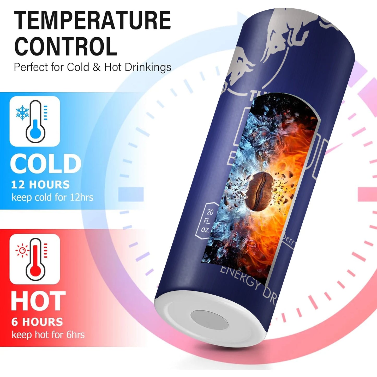 Energy Drink Slim Tumbler – 20oz Stainless Steel Cup with Straw & Lid