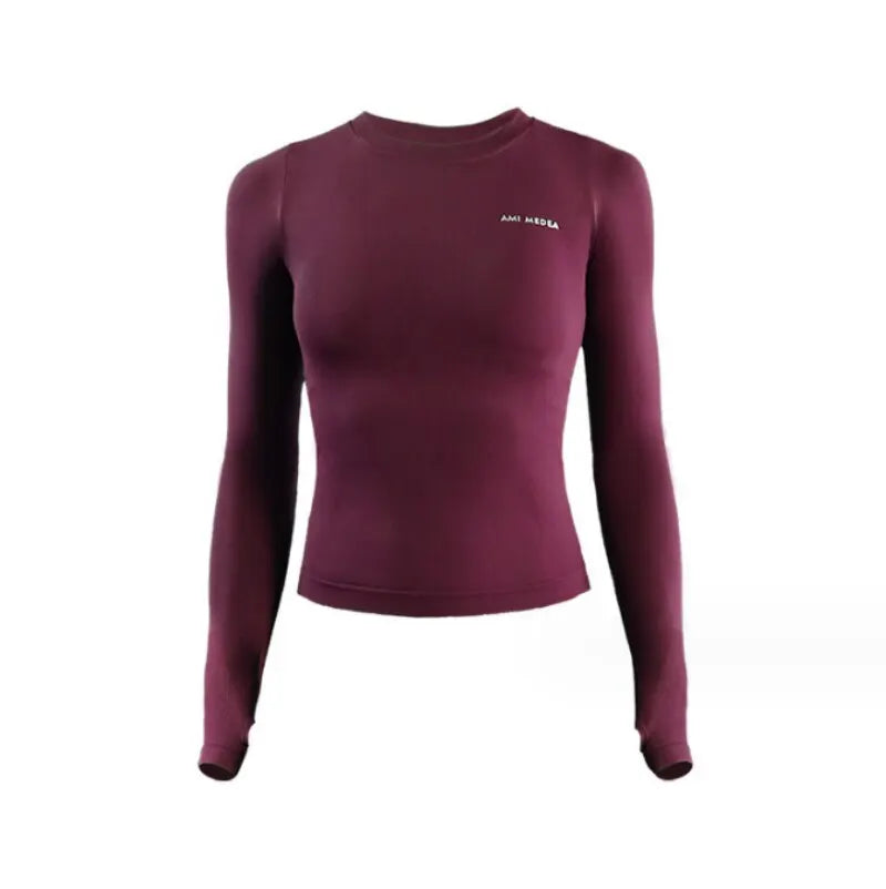 Women’s Seamless Long Sleeve Gym Top – Slim Fit Athletic Workout Shirt for Yoga & Fitness