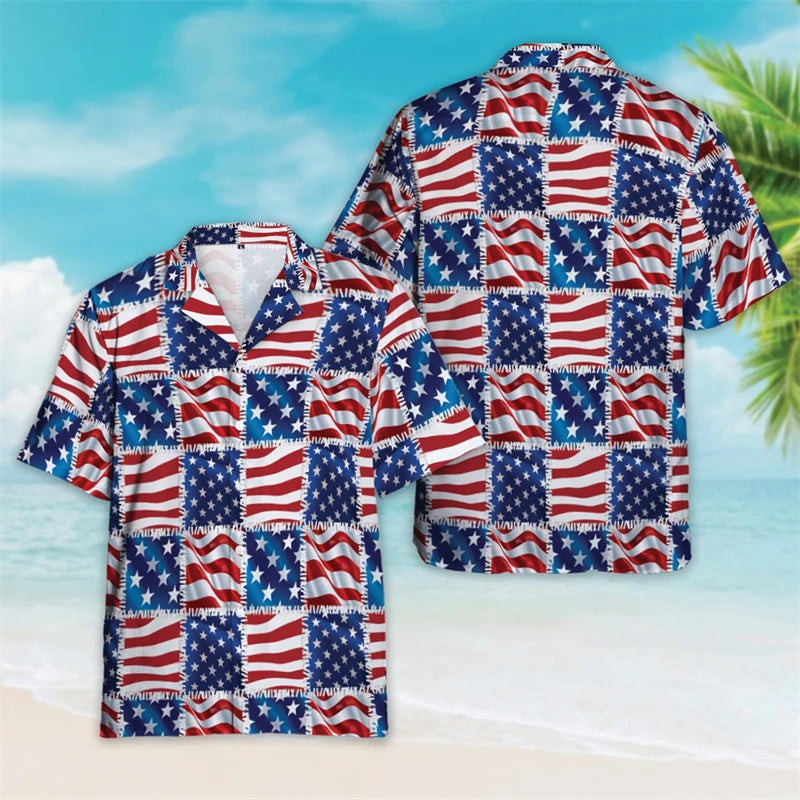 Patriotic American Flag Hawaiian Shirt – Men’s Summer Button Down Shirt
