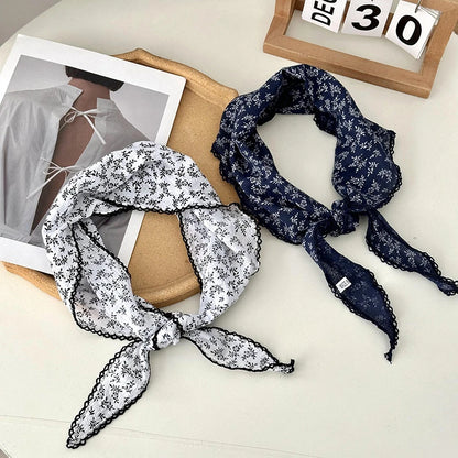 Retro Lace Scarf Sweet Flower Triangle Hair Scarf for Women Hair Band Thin Vintage Kerchief Bohe Flower Ribbon Travel Headwear ﻿