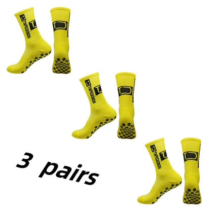 3 Pairs Grip Soccer Socks – Anti Slip Athletic Crew Sports Socks