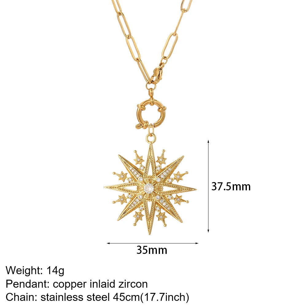 Gold Charm Pendant Necklace Collection – Celestial Eye Heart Sun Moon Layered Necklaces for Women