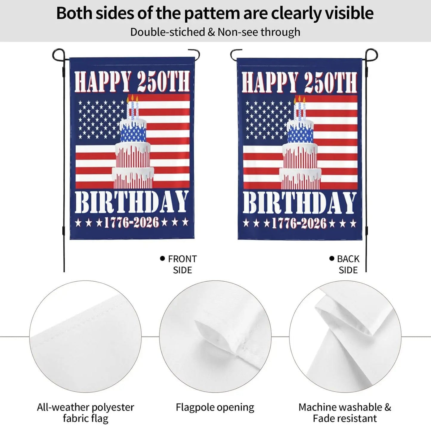 America 1776 2026 flags 4th July Patriotic Happy 250th-Birthday 12x18 Garden Flag Double Side