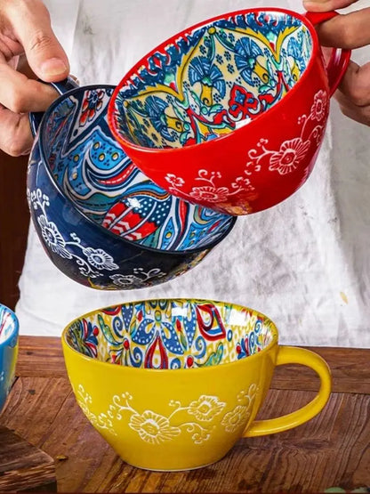 Colorful Ceramic Coffee Mug Set – Vintage Floral Tea Cups for Espresso, Cappuccino & Cozy Kitchen Decor
