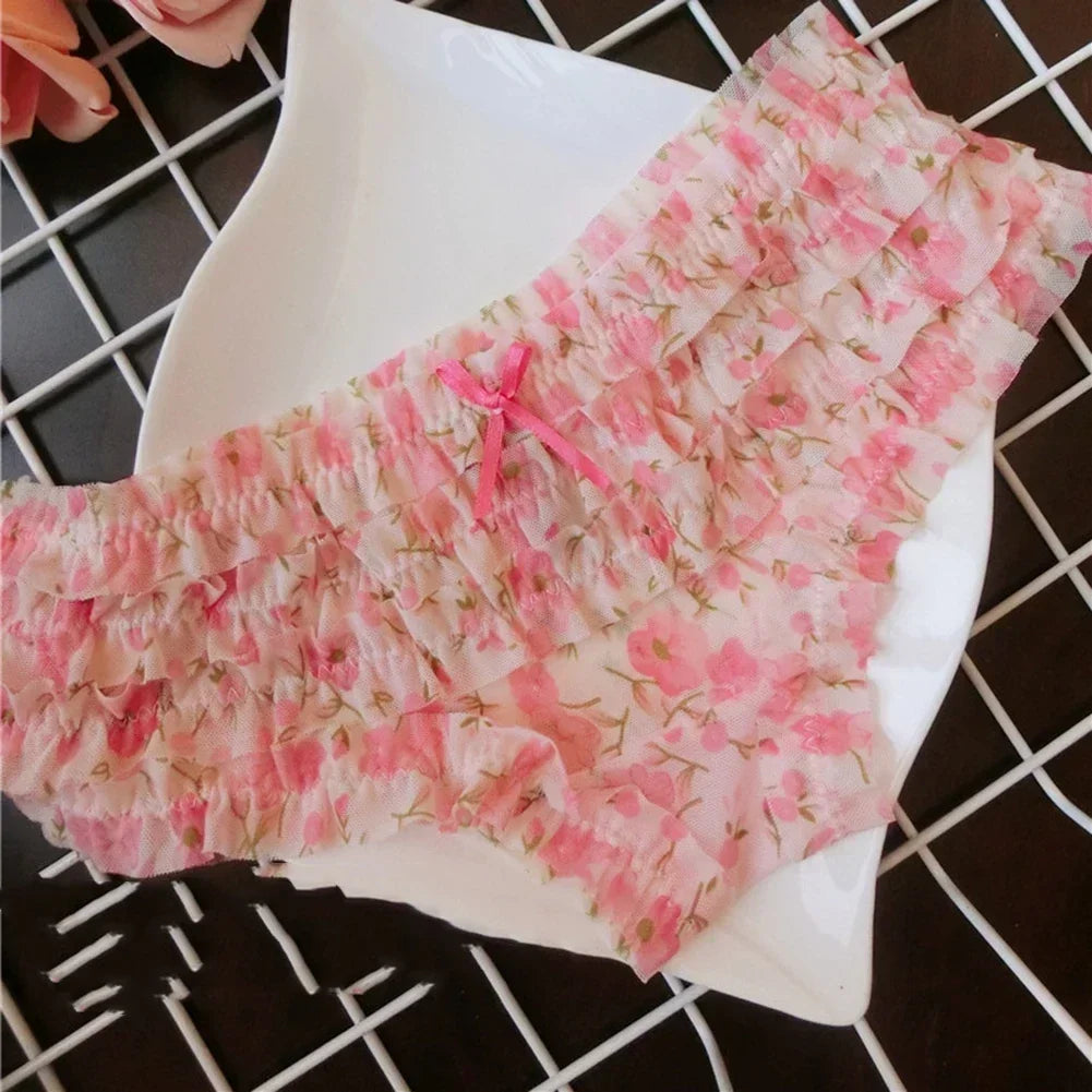 Cute Ruffle Lace Panties – Floral Mesh Low Waist Breathable Women Underwear