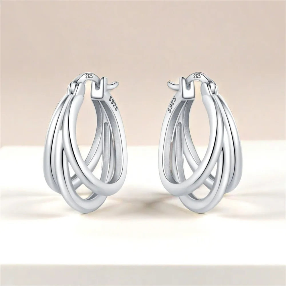 925 Sterling Silver Hoop Earrings – Minimalist Layered Huggie Earrings for Women