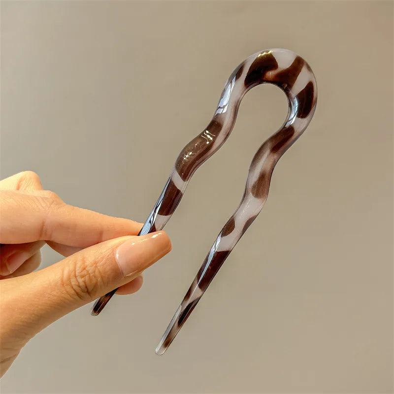 Vintage U Shape Hair Stick Clip – Tortoise Shell French Bun Pin for Women