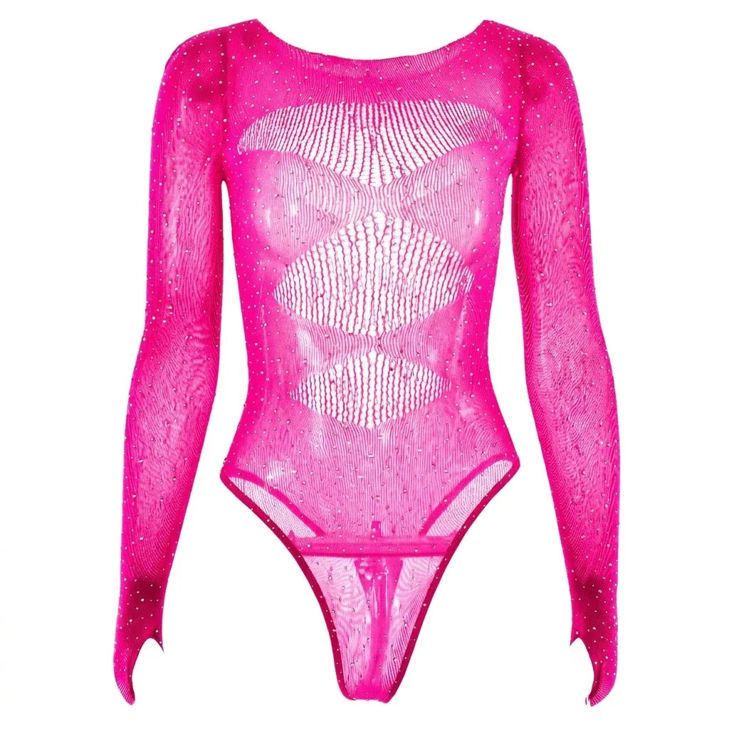 Women's Sexy Black Bodysuits Rhinestone Lingerie Sparkling Jumpsuit 2026 Fashion New Female Date Party Clubwear Outfits