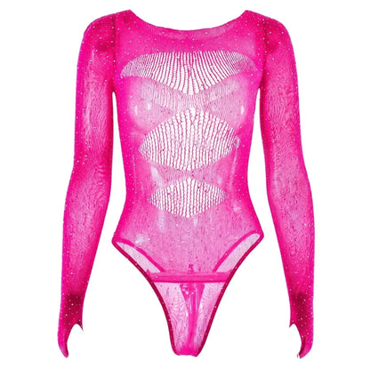 Women's Sexy Black Bodysuits Rhinestone Lingerie Sparkling Jumpsuit 2026 Fashion New Female Date Party Clubwear Outfits