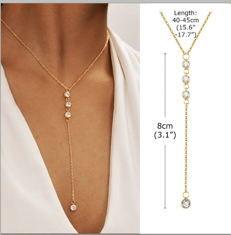 Gold Layered Y Necklace – Minimalist Dainty Lariat Necklace for Women Elegant Jewelry