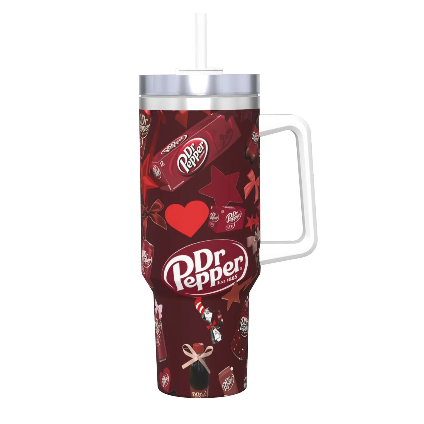 Dr Pepper Inspired Tumbler Cup – 40oz Stainless Steel Travel Mug with Handle