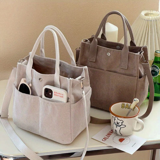Vintage Multi Pocket Tote Bag – Large Capacity Shoulder Crossbody Handbag for Women