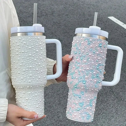 40oz Diamond Stainless Steel Tumbler with Handle Insulated Thermal Mug
