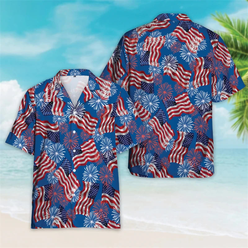 Patriotic American Flag Hawaiian Shirt – Men’s Summer Button Down Shirt