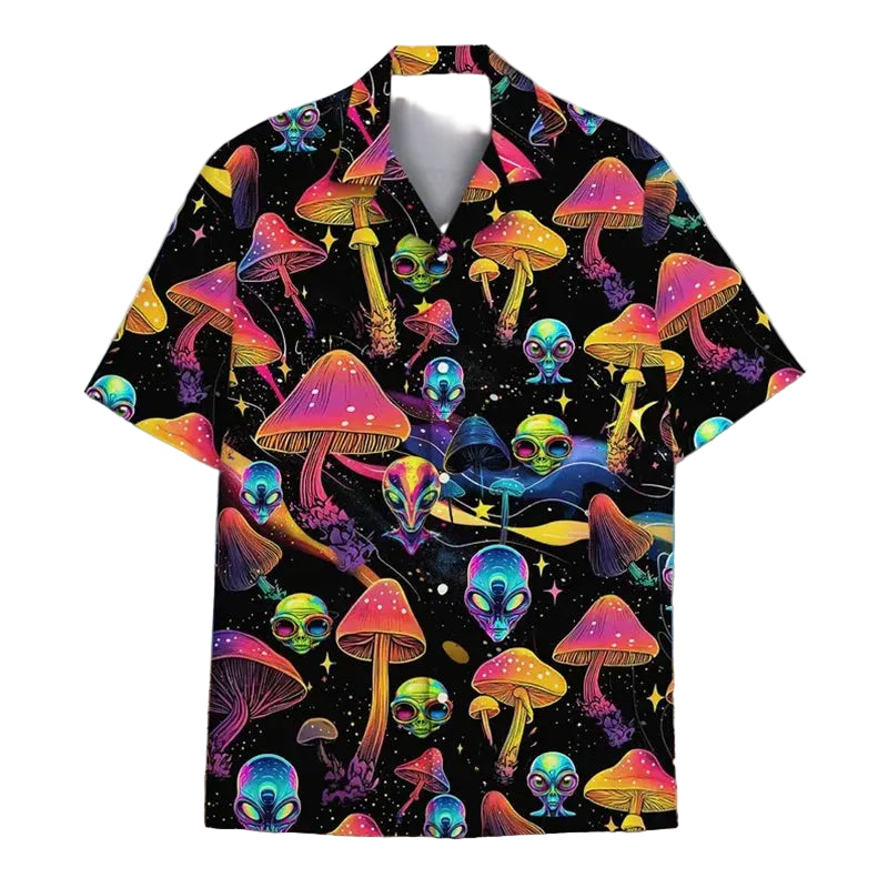 Psychedelic Mushroom Hawaiian Shirt 3D Print Harajuku Summer Button Up