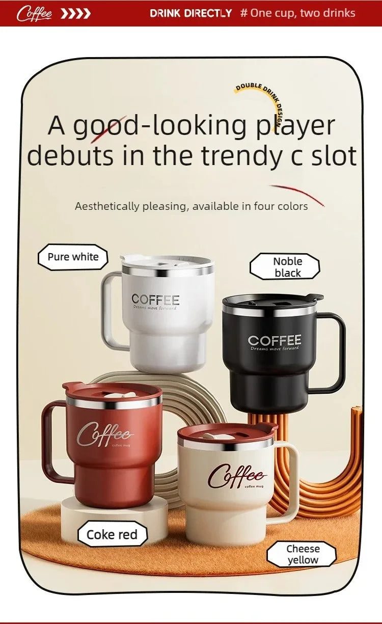 Insulated Coffee Mug with Straw – Stainless Steel Travel Cup for Coffee, Tea & Office Desk Drinkware