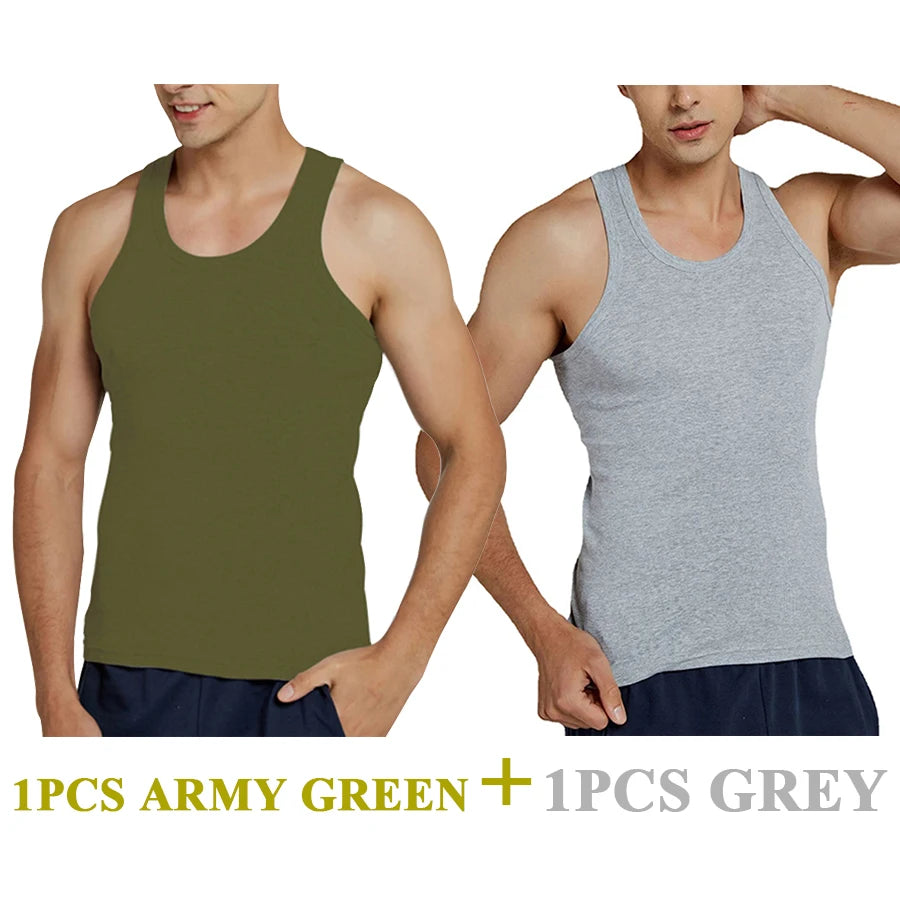 Tank Tops Men 2026 Summer 100% Cotton Cool Fitness Vest Sleeveless Tops Gym Slim Colorful Casual Undershirt