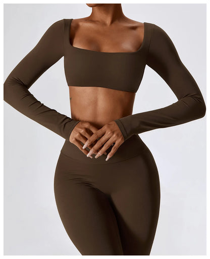 Sage Green Long Sleeve Crop Top & Flare Leggings Set