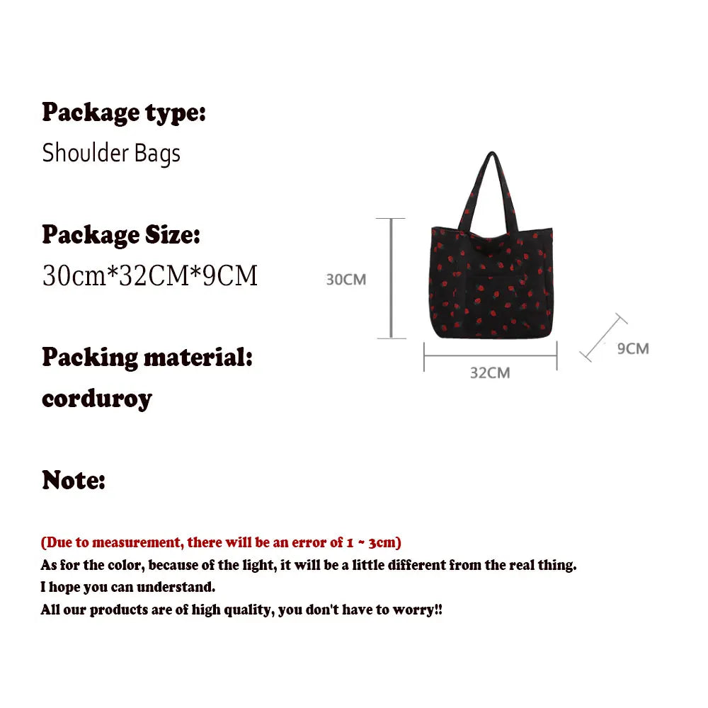 Cherry Print Canvas Tote Bag – Cute Aesthetic Shoulder Handbag for Women