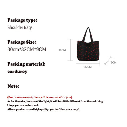 Cherry Print Canvas Tote Bag – Cute Aesthetic Shoulder Handbag for Women