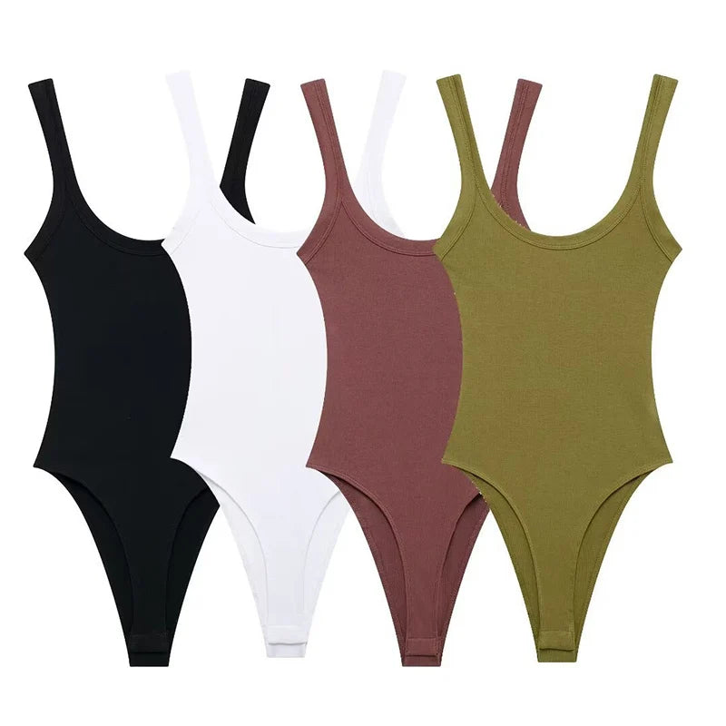 Sexy U-neck ribbed bodysuit with low cut, high waist & slim fit.Back straps & snap bottom. Perfect hot girl summer look!