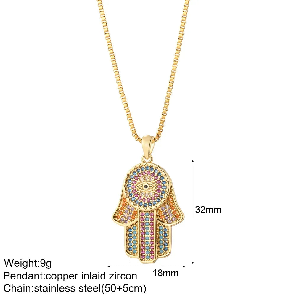 Gold Charm Pendant Necklace Collection – Celestial Eye Heart Sun Moon Layered Necklaces for Women