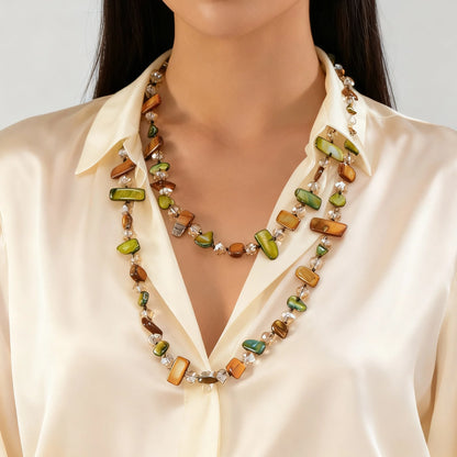 Bohemian Colorful Irregular Shell Beaded Necklace Long Sweater Chain Accessory Vintage Style Women's Holiday Fashion Jewelry