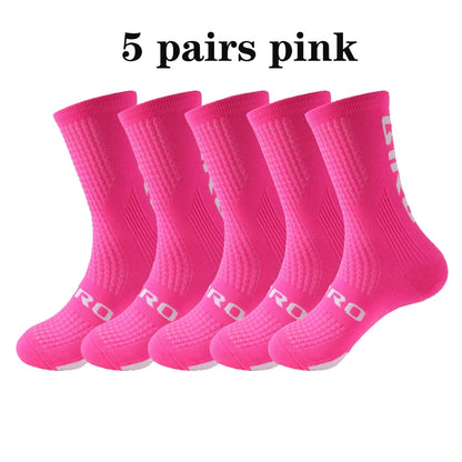 5 Pairs Compression Sports Crew Socks – Breathable Athletic Running & Training Socks