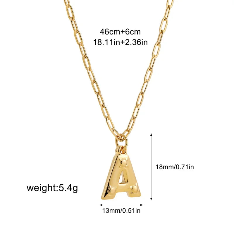 Personalized Bubble Initial Necklace – Gold Letter Pendant Necklace for Women Trendy Jewelry