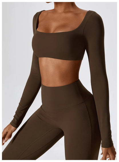 Sage Green Long Sleeve Crop Top & Flare Leggings Set