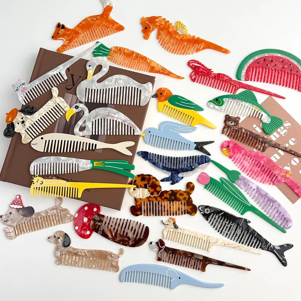 Cute Animal & Fruit Hair Comb Collection – Kawaii Acetate Detangling Comb for Women, Kids & Aesthetic Accessories