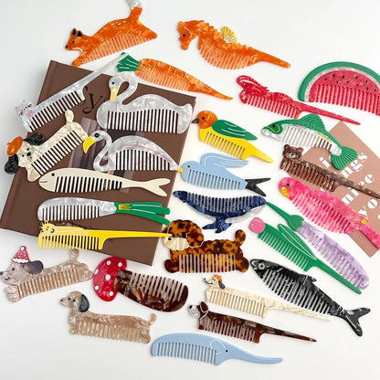 Cute Animal & Fruit Hair Comb Collection – Kawaii Acetate Detangling Comb for Women, Kids & Aesthetic Accessories