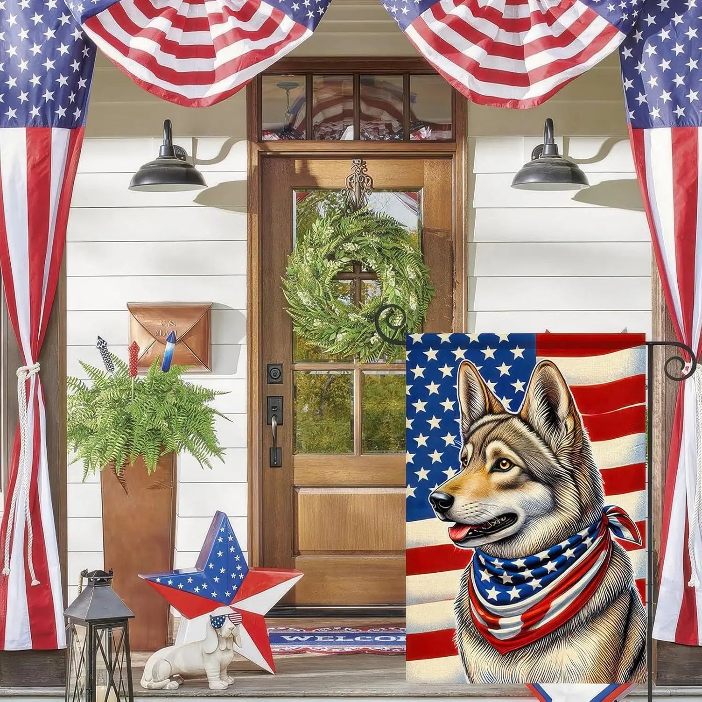 Patriotic American Flag 4th of July German Shepherd Garden Flag 12x18 Double Sided Small Yard House Flags for Memorial