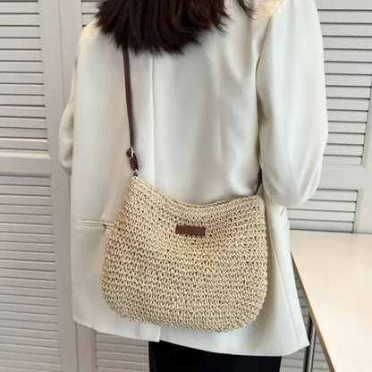 Boho Straw Crossbody Bag – Woven Rattan Shoulder Purse for Women Summer Style