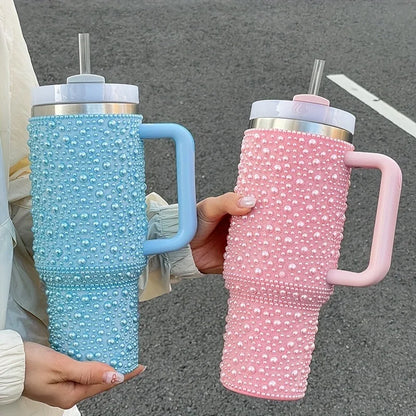 40oz Diamond Stainless Steel Tumbler with Handle Insulated Thermal Mug