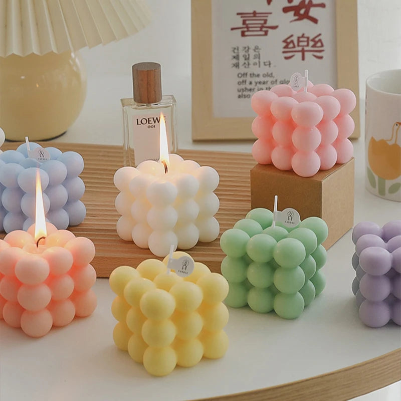 Aesthetic Bubble Cube Candle | Handmade Soy Wax Scented Candle for Home Decor