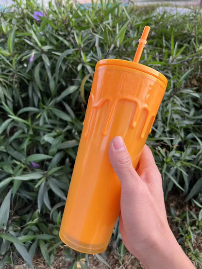 24oz Double Wall Lava Tumbler Cup Magma Style Reusable Drink Cup with Straw