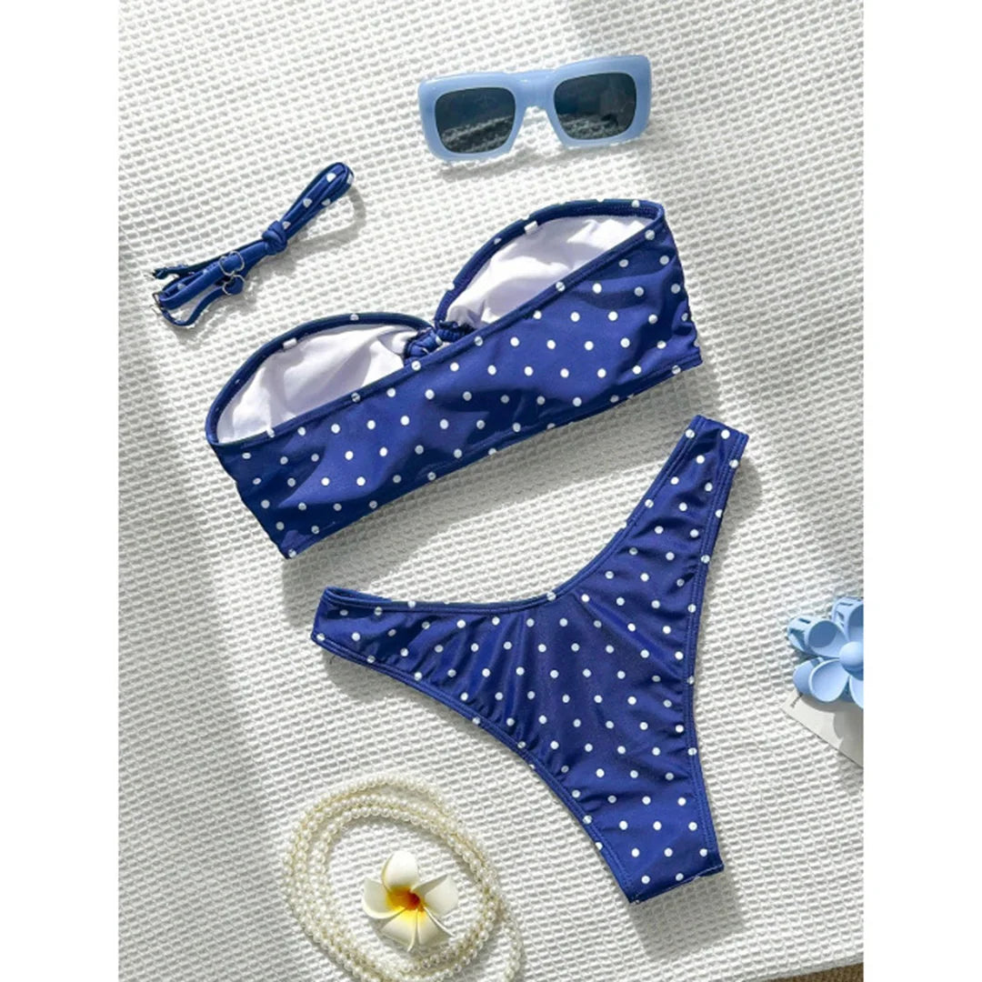Polka Dot Bandeau Brazilian Bikini Set Women Two Piece Swimsuit Retro Summer Swimwear